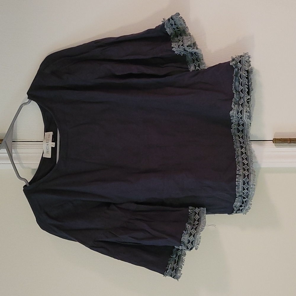 Small Called to Surf Navy Top with Fringe/Embroidery